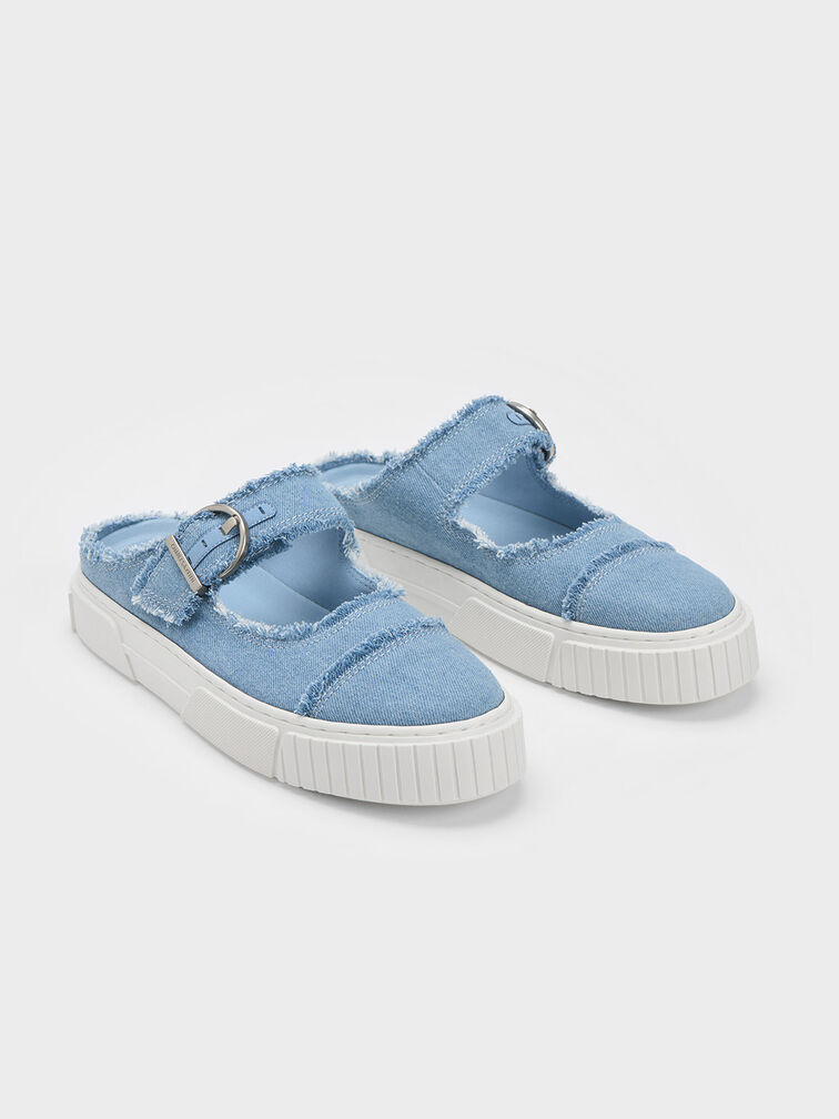 Denim Buckled Slip-On Sneakers, Light Blue, hi-res