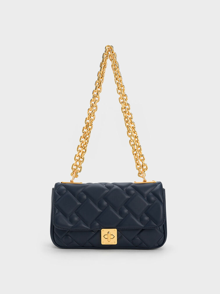 Navy Tillie Quilted Chain Bag - CHARLES & KEITH US