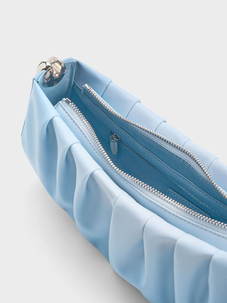 Aldora Ruched Shoulder Bag, Light Blue, hi-res
