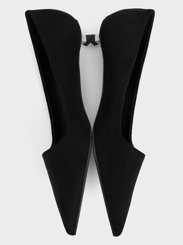 Faux Suede Pointed-Toe Kitten-Heel Pumps, Black Textured, hi-res