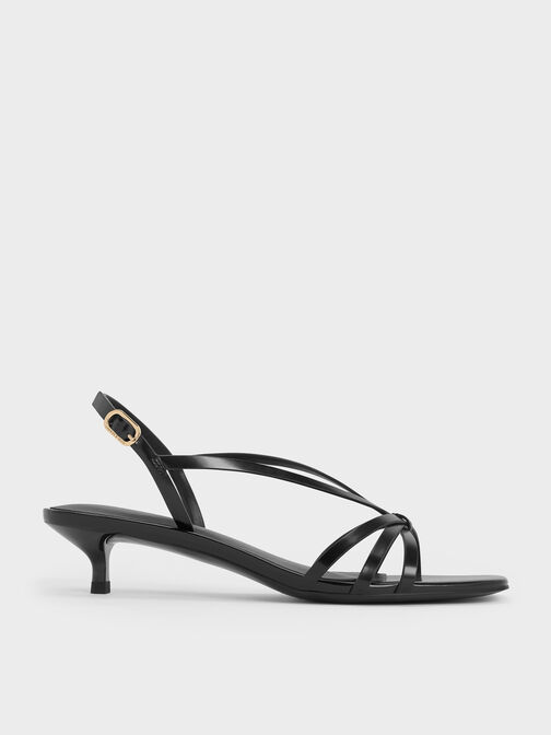 Strappy Kitten-Heel Sandals, Black Box, hi-res