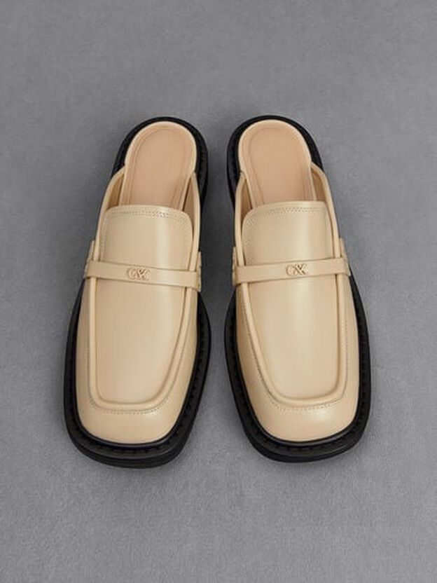 Tahlia Leather Loafer Mules, Beige, hi-res