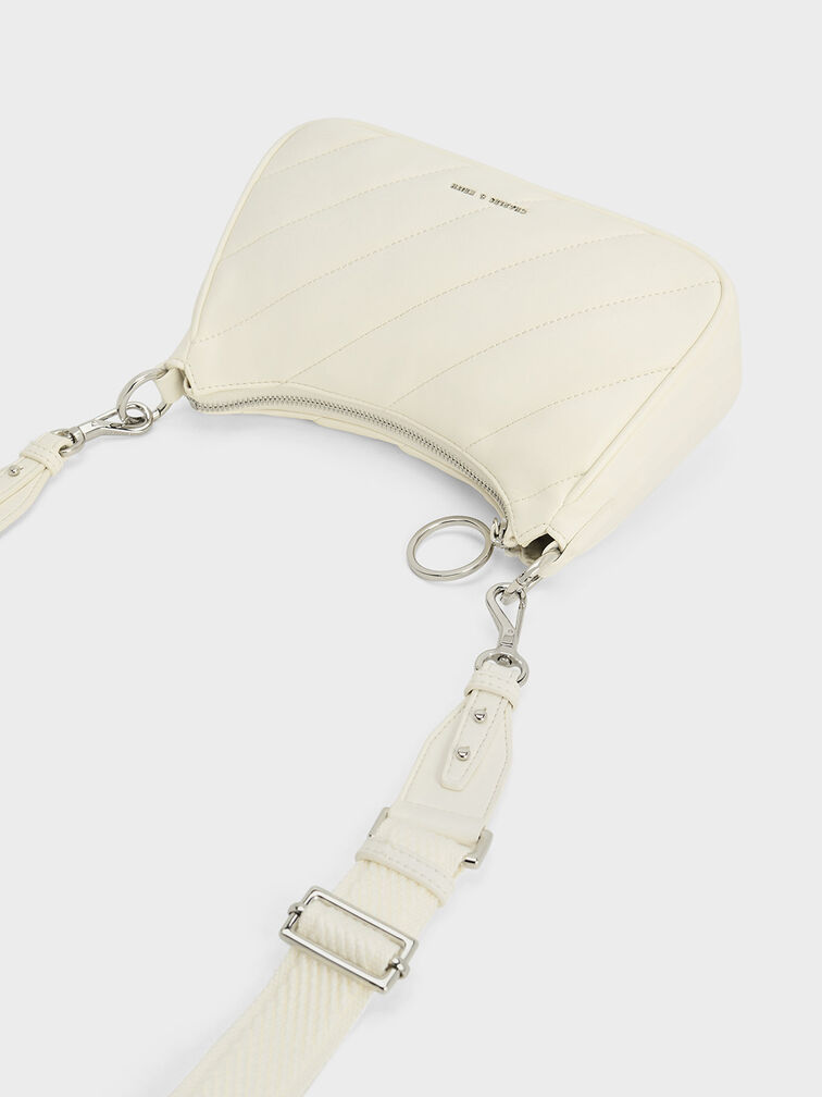 Bolsa Crossbody Philomena Puffy com Alça de Corrente, Cream, hi-res