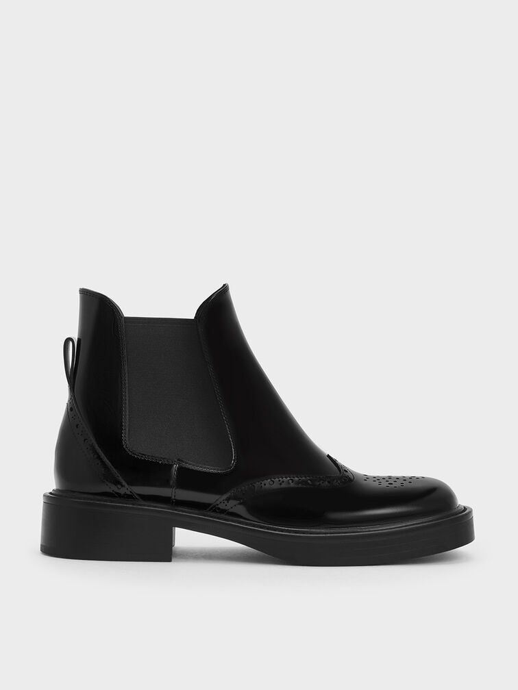 Brogue Leather Chelsea Boots, Black Box, hi-res