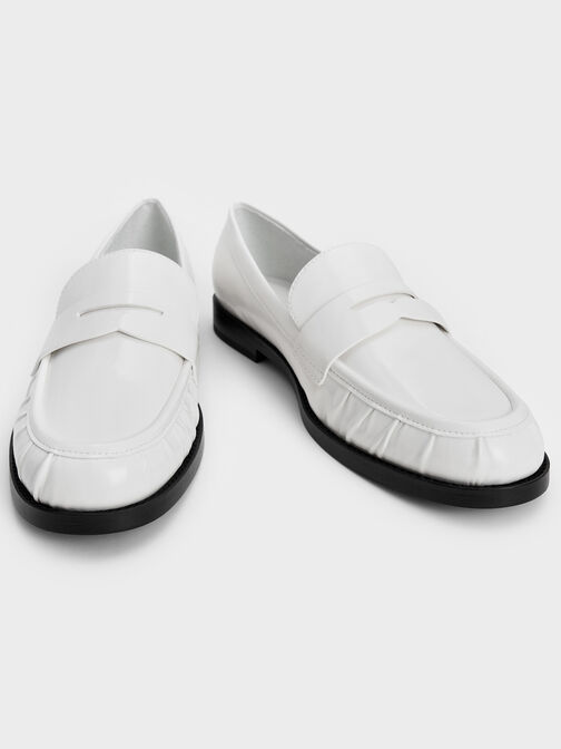 Ruched Penny Loafers, White, hi-res