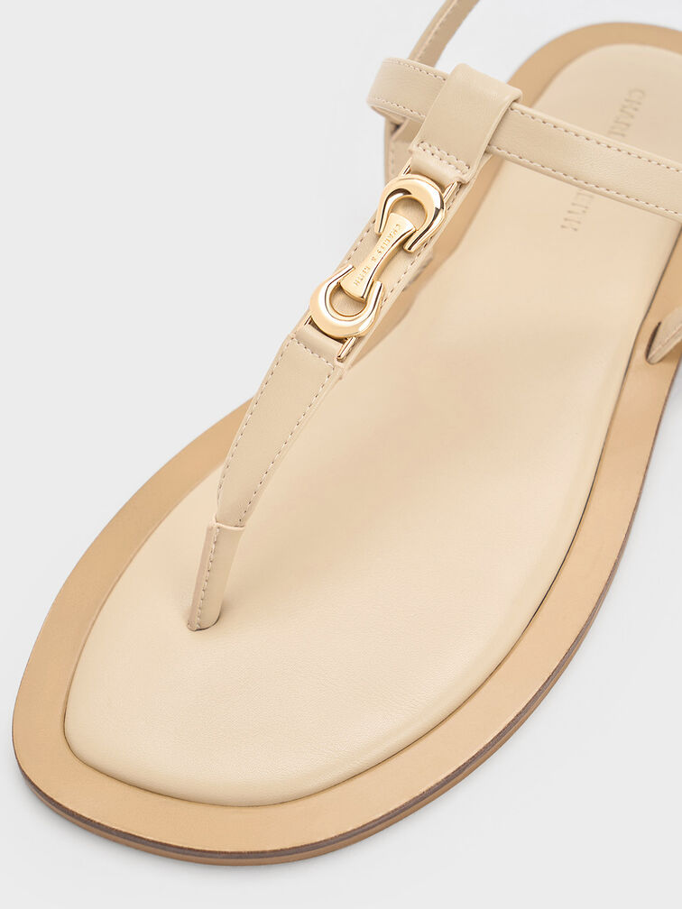 Trifina Metallic-Accent Thong Sandals, Taupe, hi-res