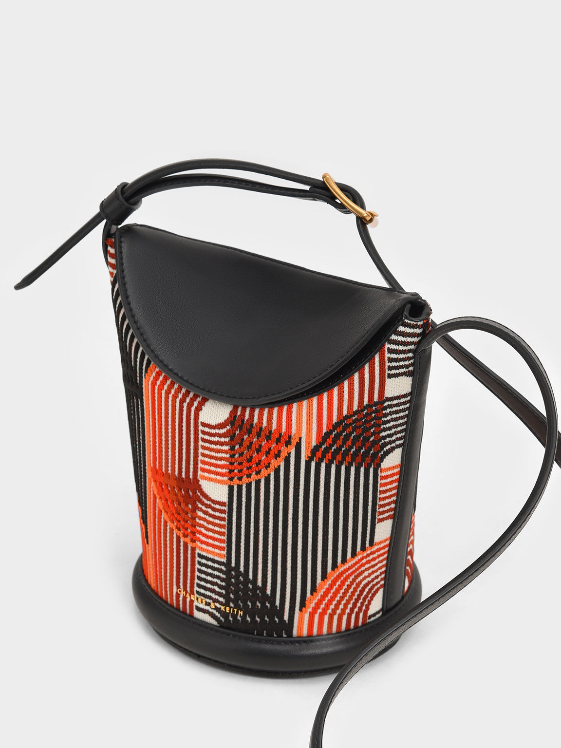 Aurea Printed Knitted Bucket Bag, Orange, hi-res