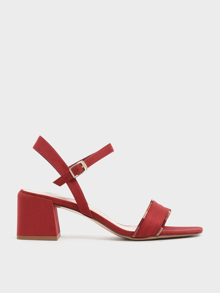 Two-Tone Thread Trim Textured Sandals, Red, hi-res