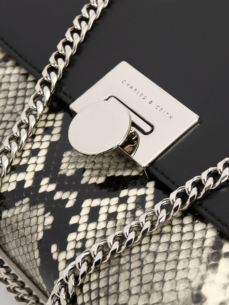 Ebba Snake Print Chain-Strap Bag, Multi, hi-res