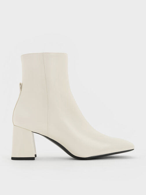 Curved Block Heel Ankle Boots, Chalk, hi-res