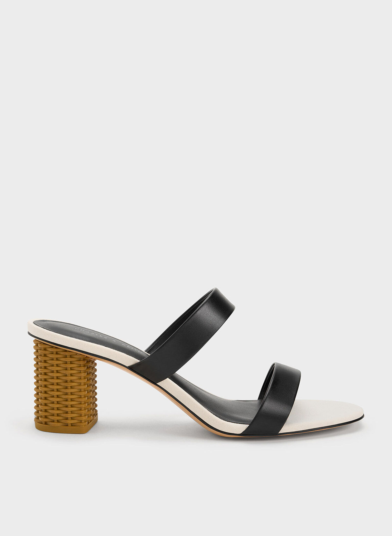 Rattan Block Heel Sandals, Black, hi-res