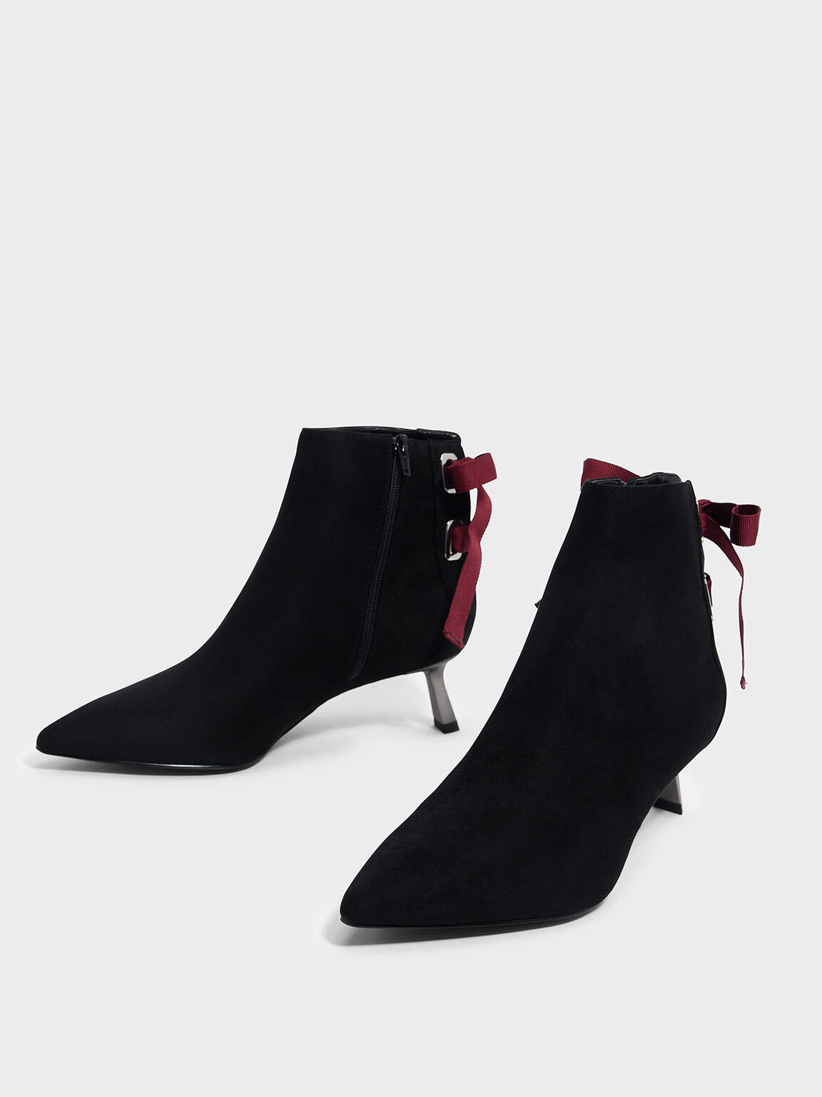 Slant Heel Ankle Boots, Black, hi-res