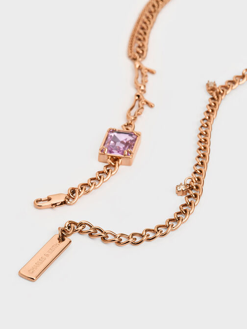 Zira Crystal Charm Double Necklace, Rose Gold, hi-res