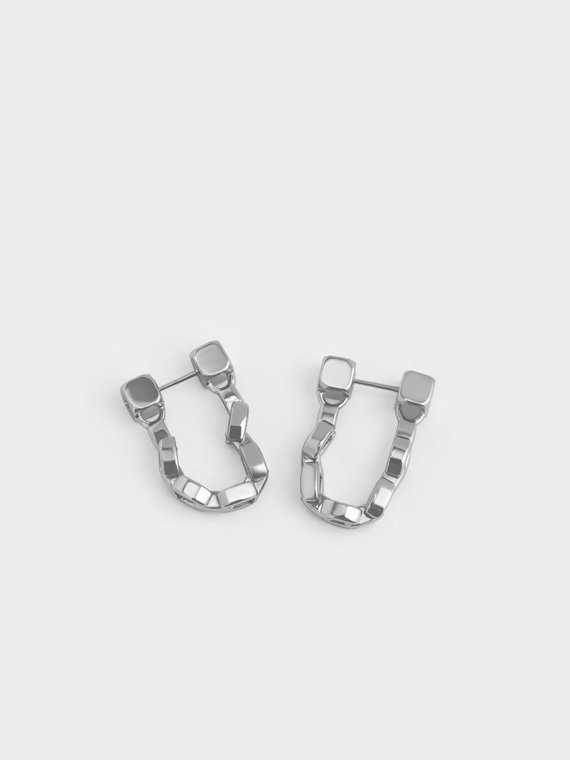 Cube Chain-Link Drop Earrings, Silver, hi-res