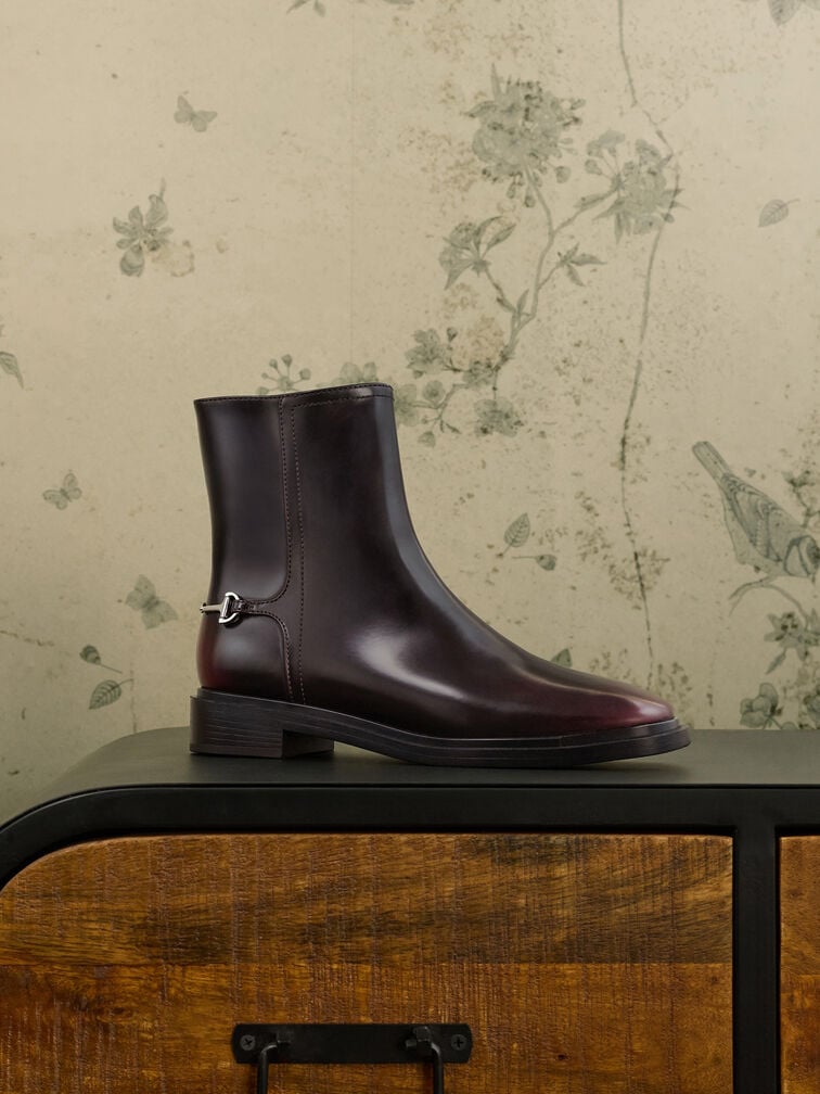 Erinna Metallic-Accent Side-Zip Ankle Boots, Burgundy, hi-res
