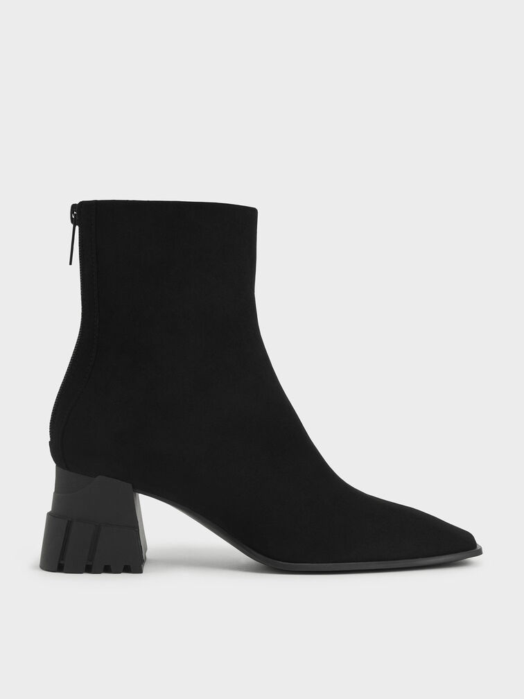 Zip-Up Block Heel Ankle Boots, Black Textured, hi-res