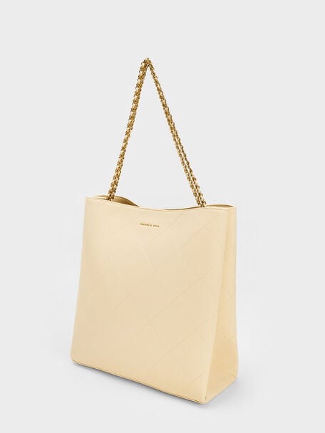 Bolso tote Leia con asa trenzada, Beige, hi-res