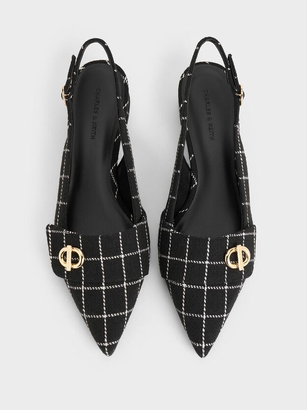 Marley Tweed Slingback Pumps, Black Textured, hi-res