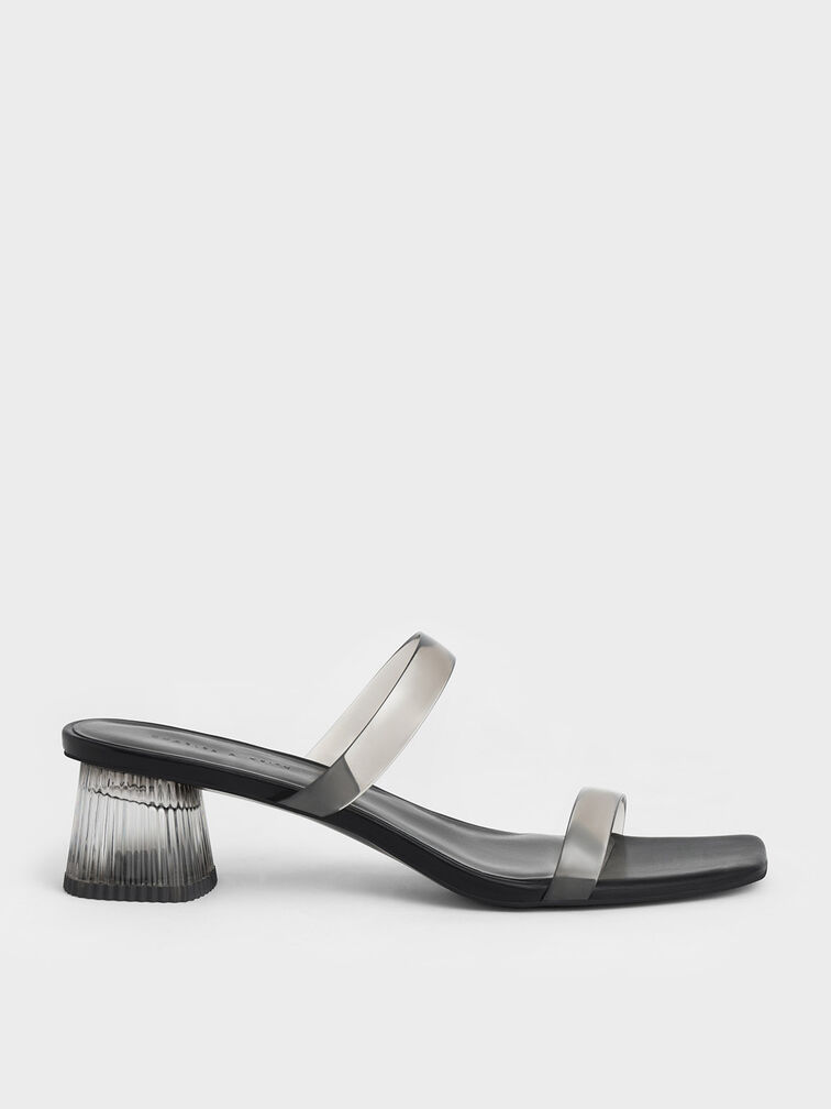 Double Strap See-Through Mules, Black, hi-res