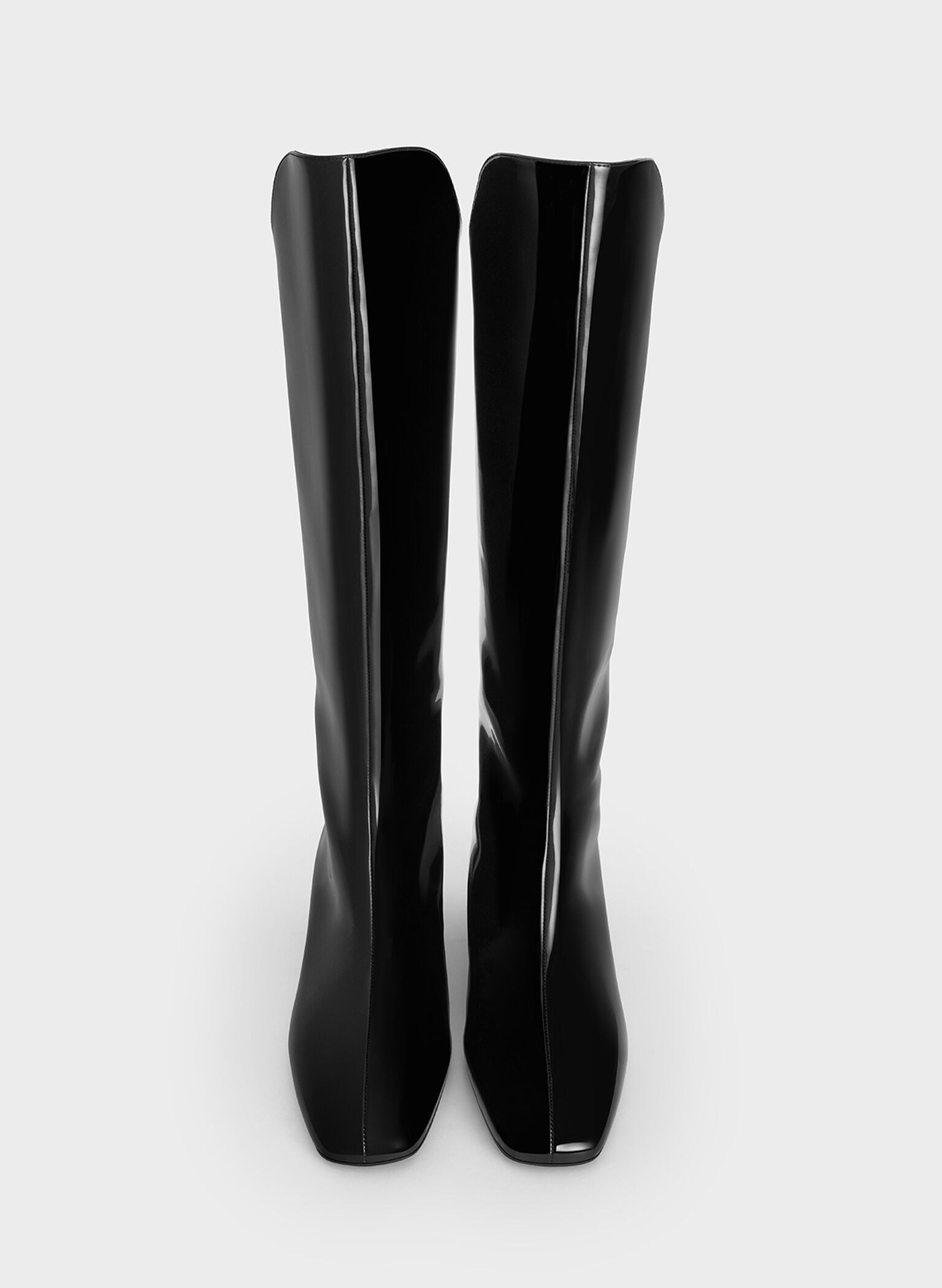 Botas altas alargadas de charol con puntera cuadrada, Charol negro, hi-res