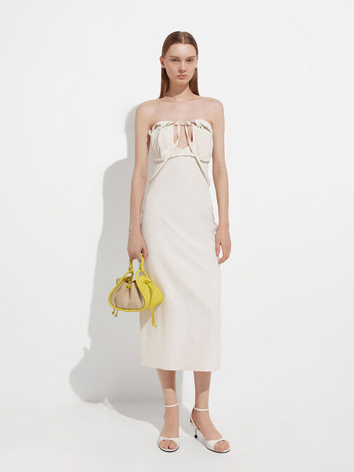 Ashby Raffia Curved Handle Bag, Yellow, hi-res