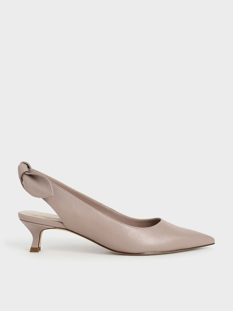 Bow Slingback Pumps, Pink, hi-res