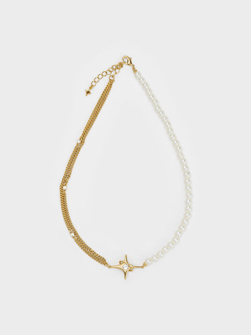 Estelle Star & Pearl Choker Necklace, Gold, hi-res