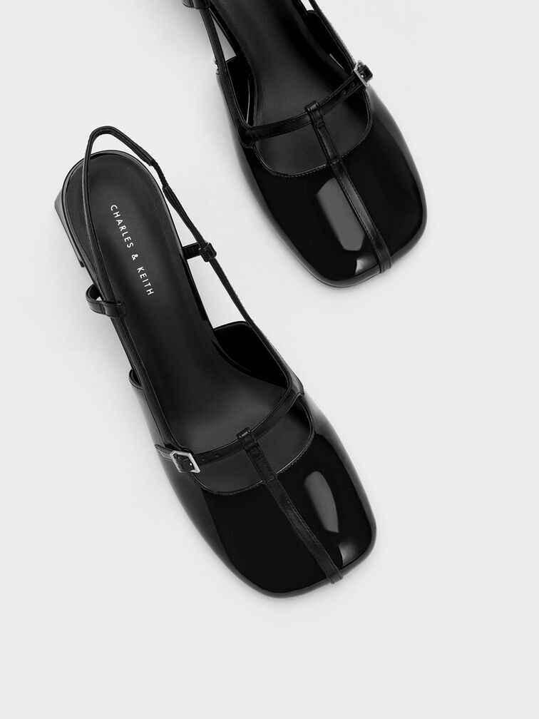 Patent T-Bar Slingback Pumps, Black Patent, hi-res