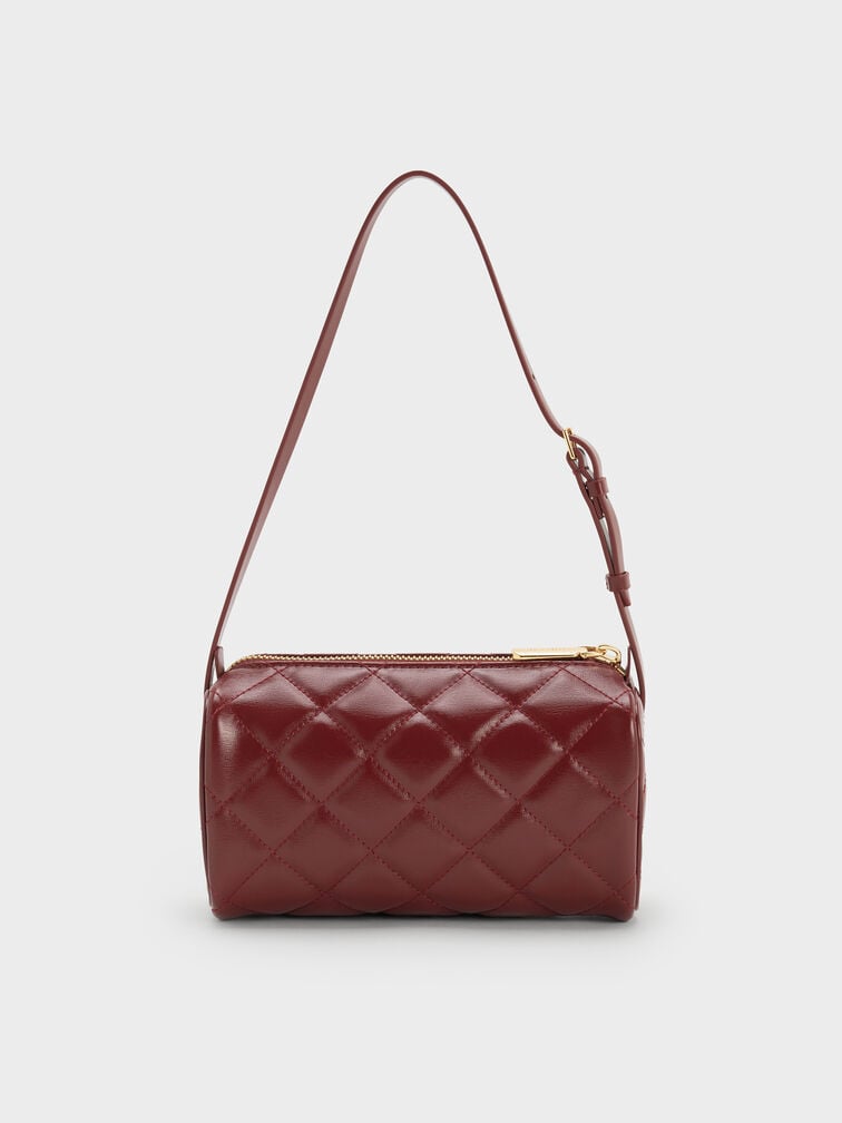 Janie Quilted Shoulder Bag, Burgundy, hi-res