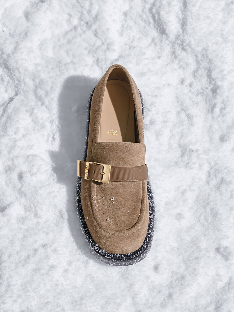 Mocasines de cuero con hebilla, Gris pardo, hi-res