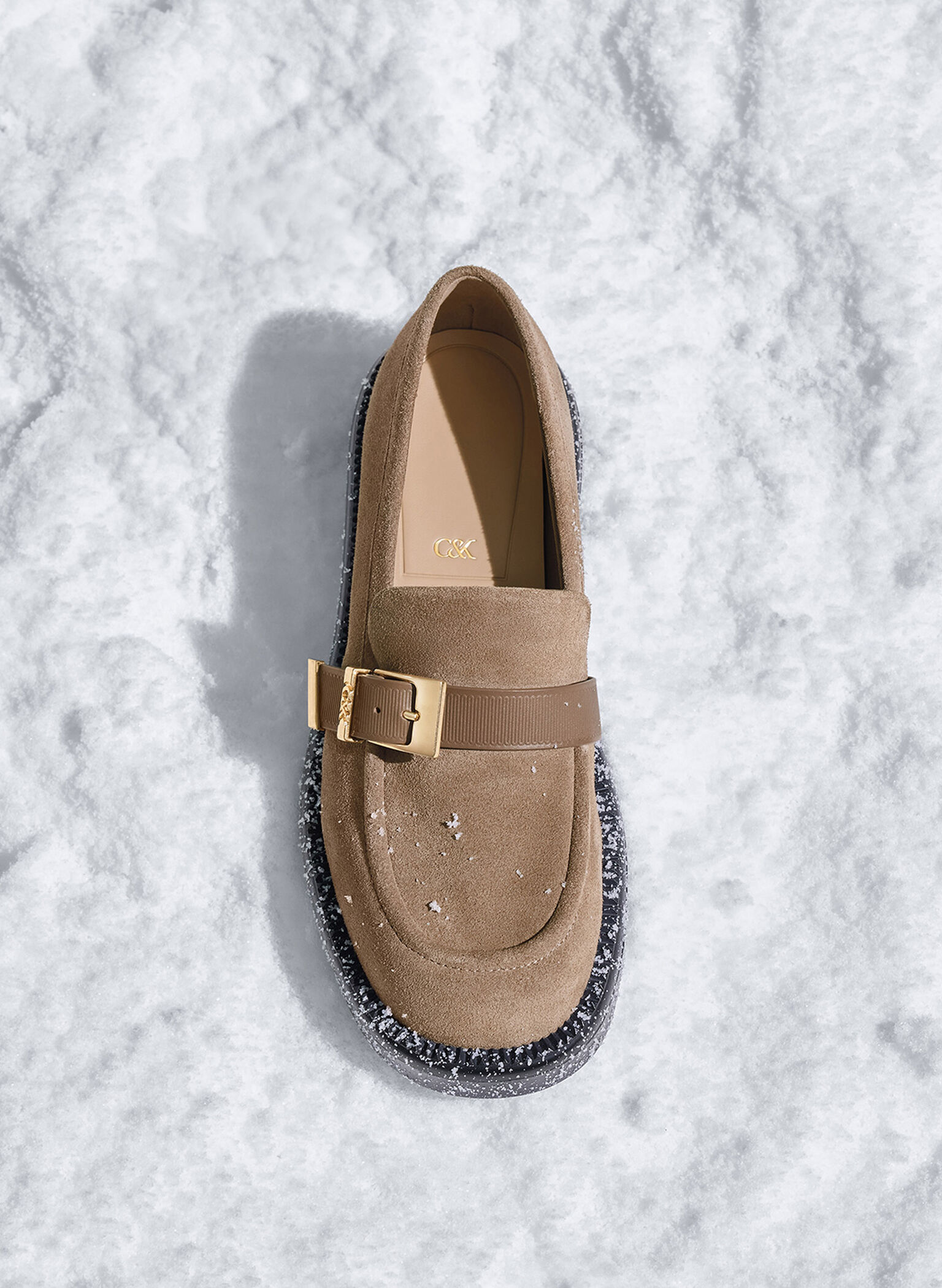 Leather & Suede Buckled-Strap Loafers, Taupe, hi-res