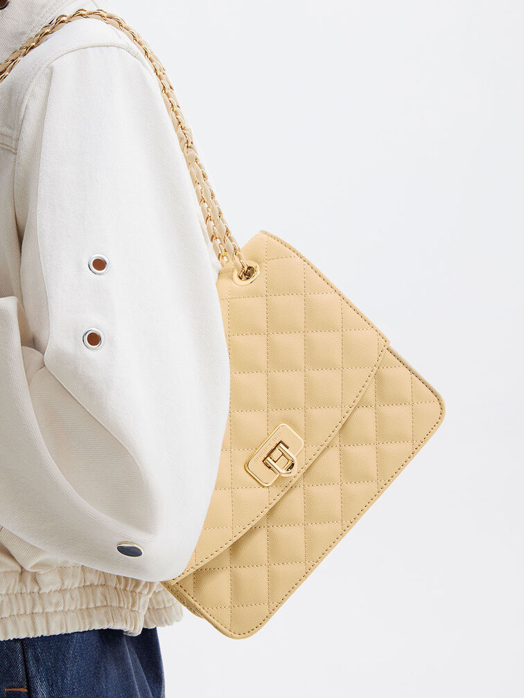 Cressida Quilted Chain Strap Bag, Beige, hi-res