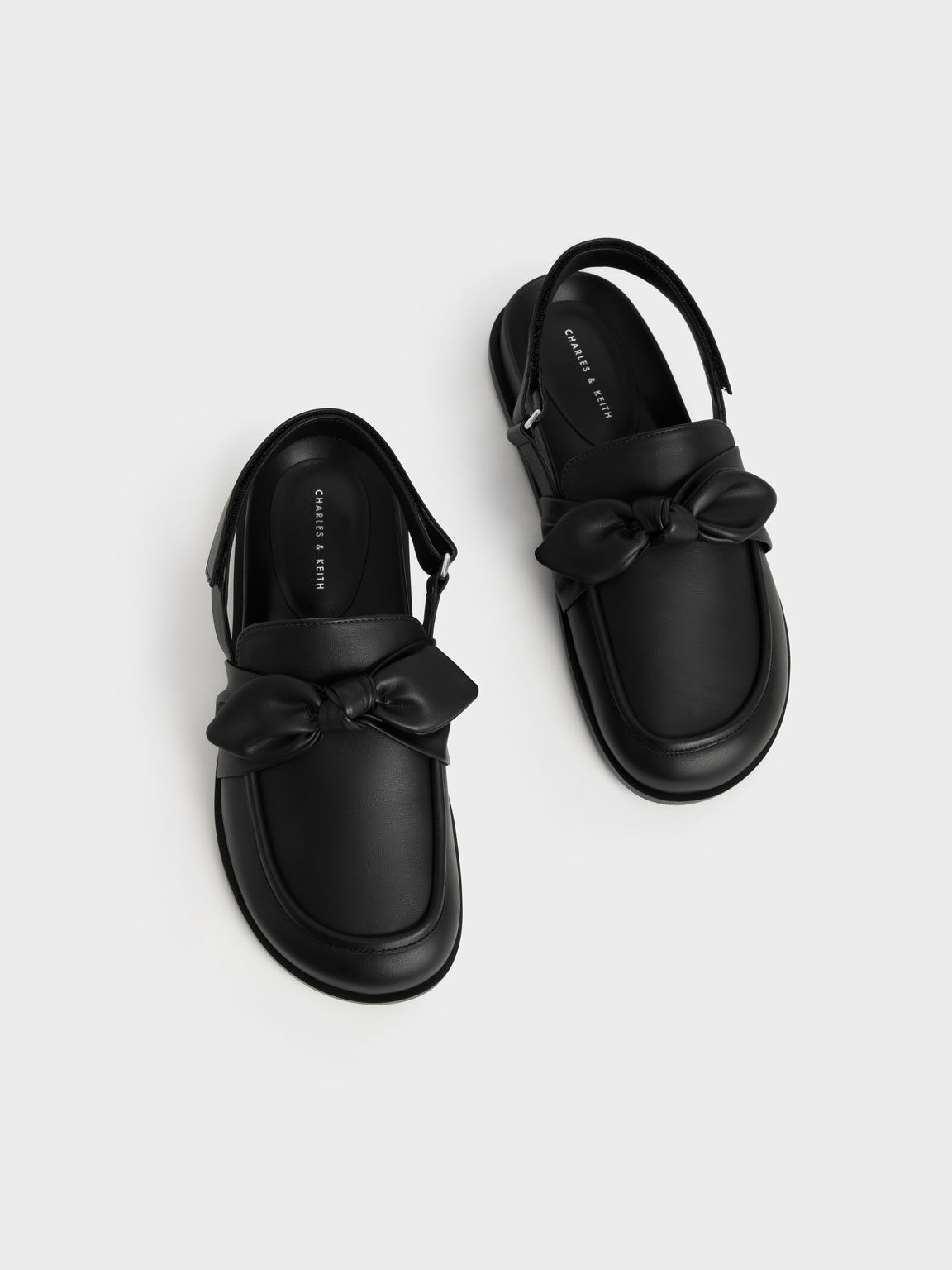 Bow-Tie Slingback Loafers, Black, hi-res