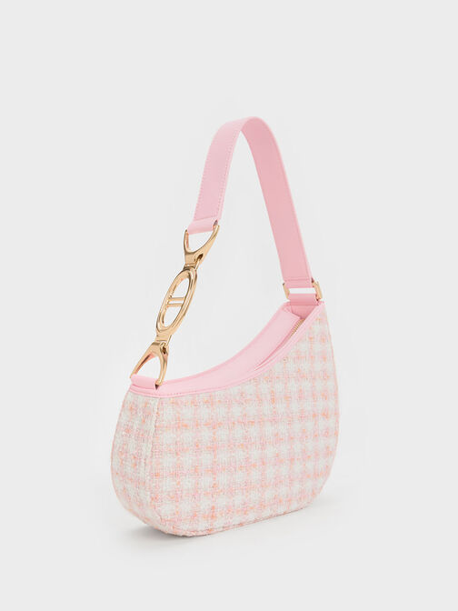 Tweed Asymmetrical Shoulder Bag, Pink, hi-res