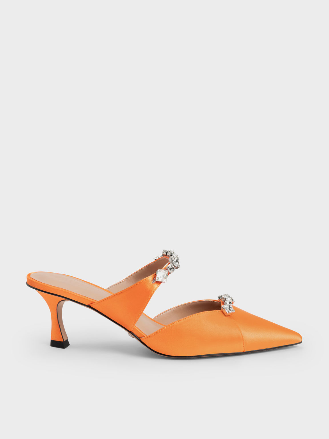 Gem-Embellished Mules, Orange, hi-res