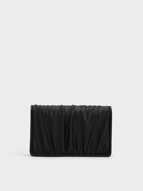 Aldora Ruched Card Holder, Black, hi-res