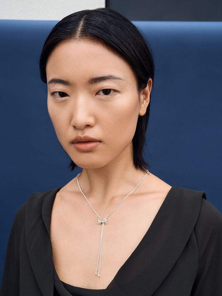 Paige Ribbon Necklace, Silver, hi-res