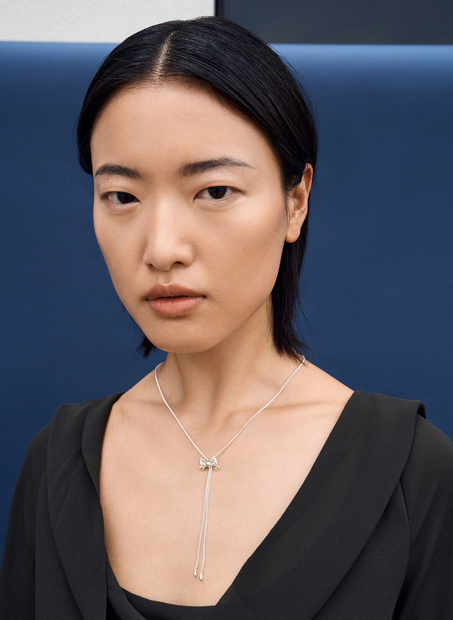 Paige Ribbon Necklace, Silver, hi-res