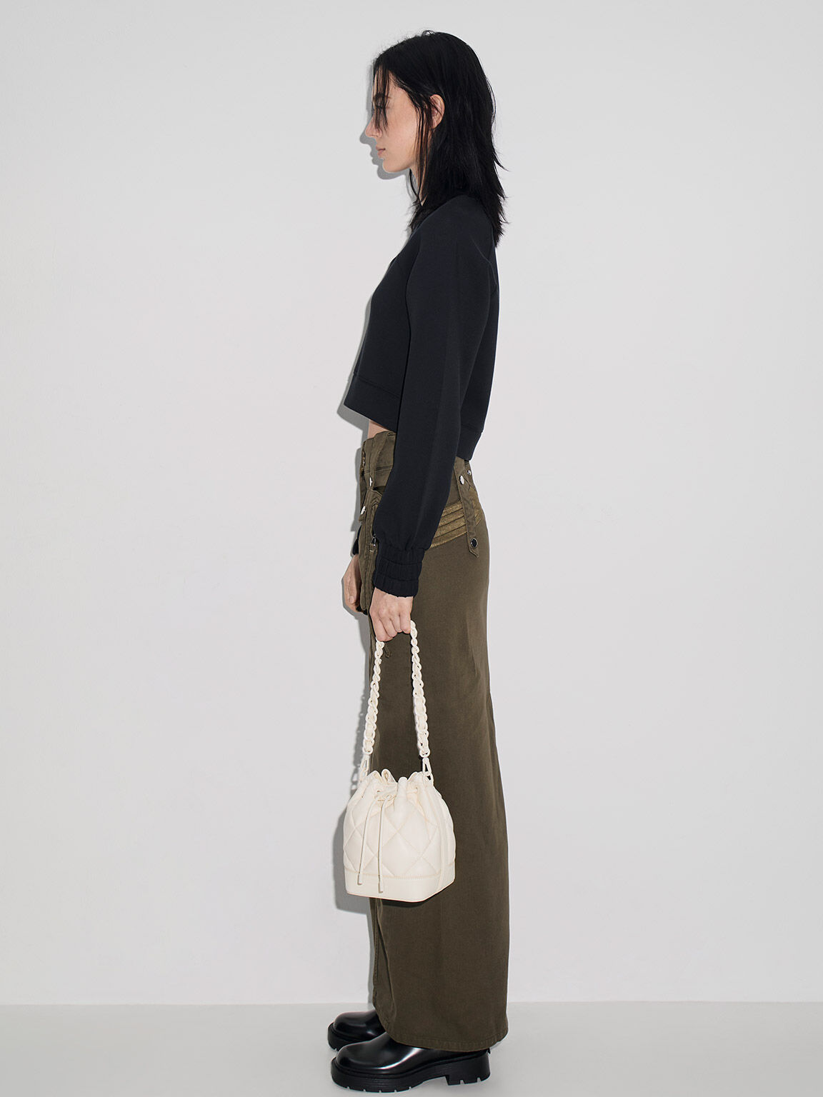 Cream Lin Quilted Bucket Bag - CHARLES & KEITH International