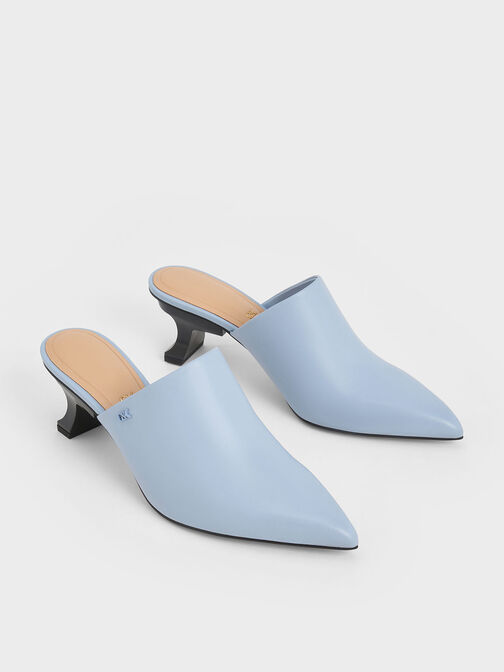 Leather Sculptural-Heel Mules, Light Blue, hi-res
