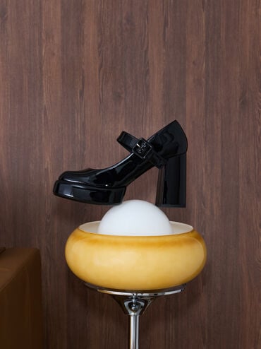 Zapatos Mary Jane de plataforma con tacón de bloque de charol, Charol negro, hi-res