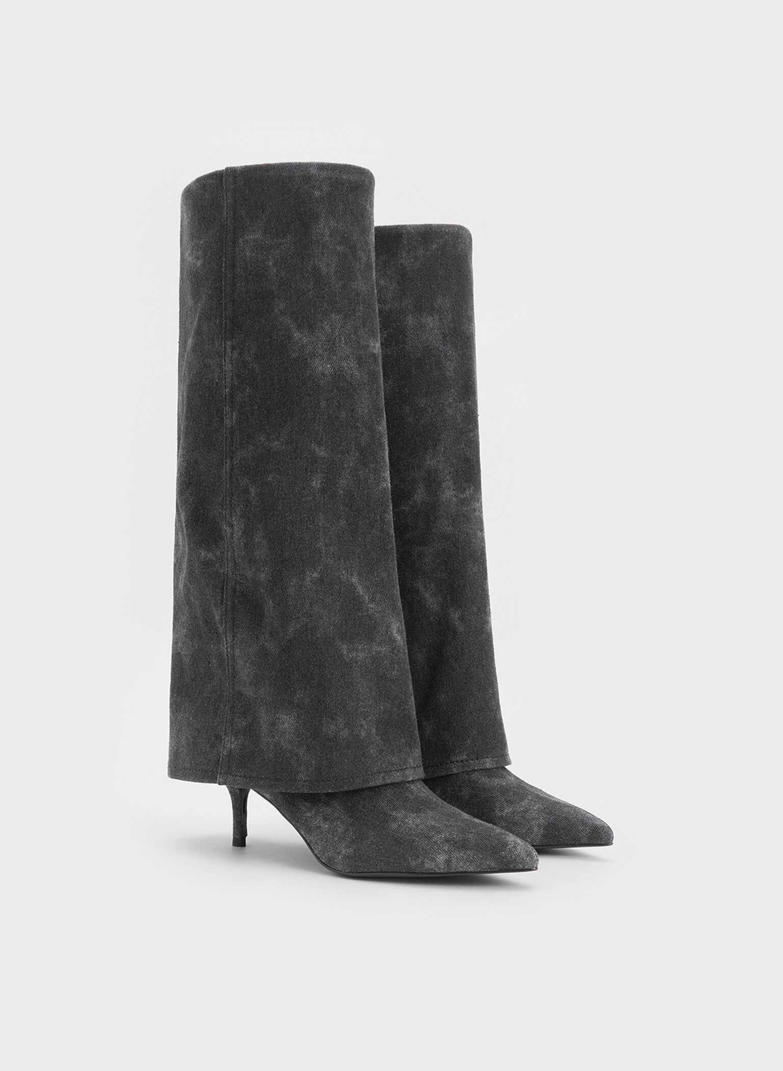 Botas vaqueras hasta la rodilla dobladas, Gris oscuro, hi-res