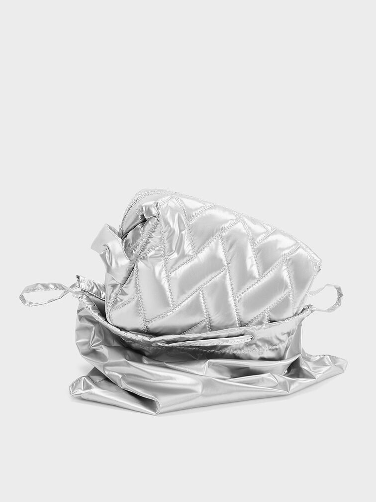 Bolsita estilo chevron de nylon, Plateado, hi-res