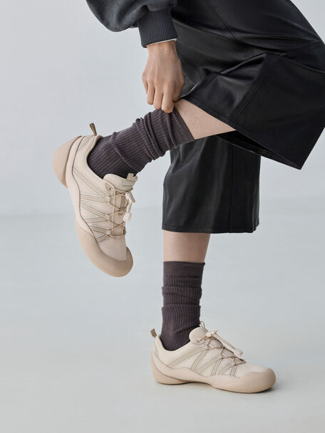 Leather & Mesh Bubble-Sole Sneakers, Cream, hi-res