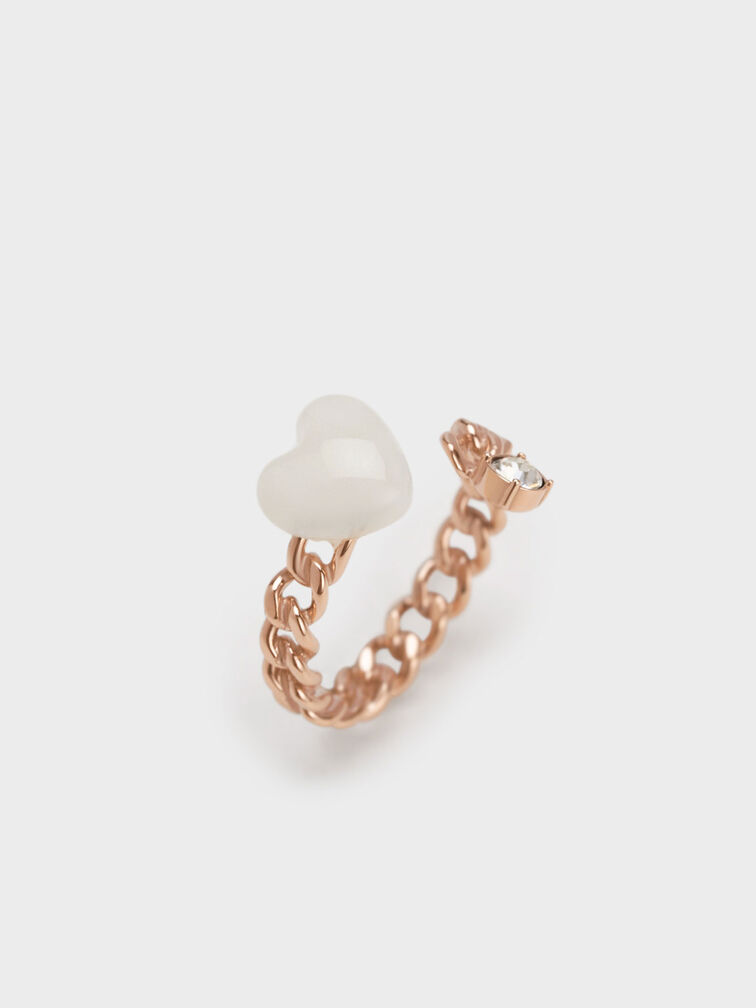 Heart Embellished Chain-Link Ring, Gold, hi-res