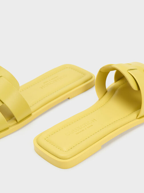 Trichelle Interwoven Leather Slide Sandals, Yellow, hi-res