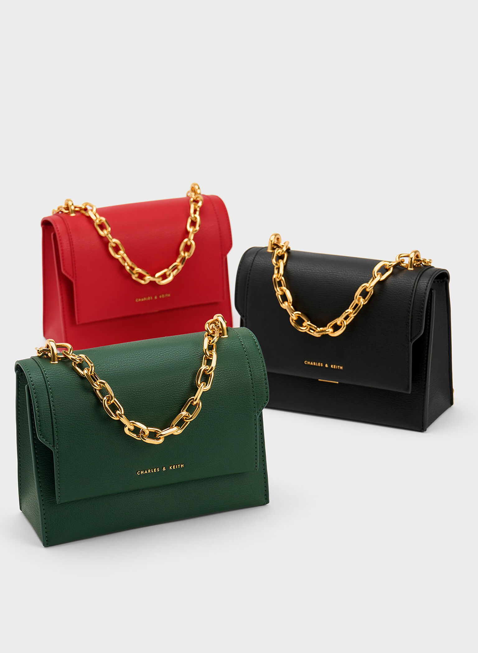 Front Flap Chain Handle Crossbody Bag, Black, hi-res
