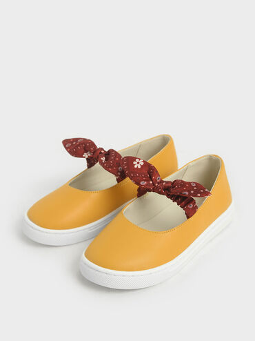 Girls' Bandana Print Slip-On Sneakers, Yellow, hi-res