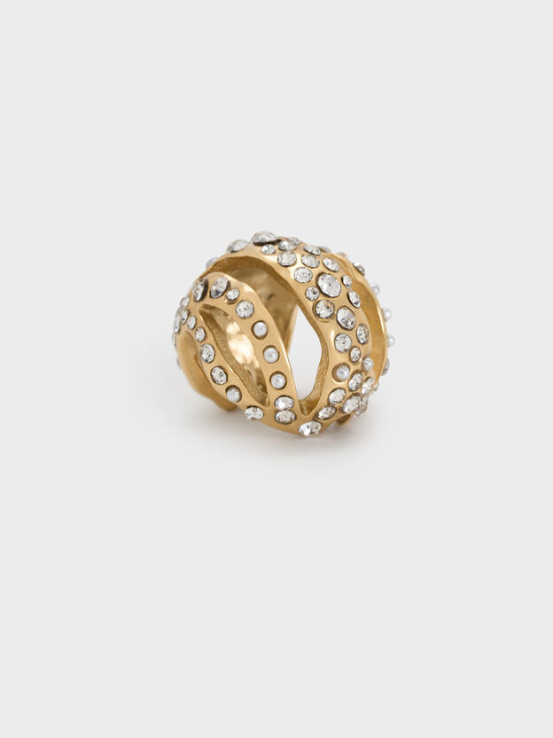 Aine Crystal Sculptural Hoop Earrings, Gold, hi-res