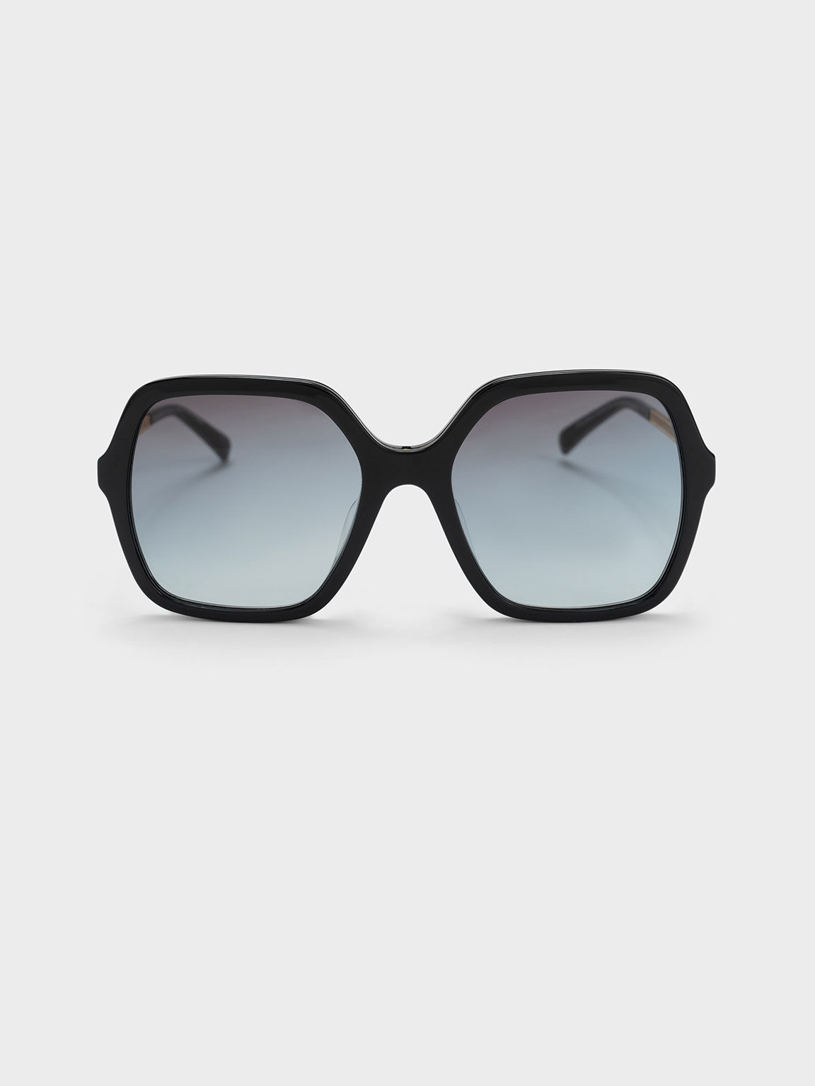 Acetate Braided Temple Butterfly Sunglasses, Black, hi-res